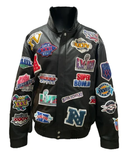 Elbarbashat LIMITED EDITION HISTORY OF SUPER BOWL COLLAGE FULL LEATHER JACKET